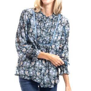 Linda Anderson Blue Floral Chiffon Blouse Cut out Details Attached Cami Women XL